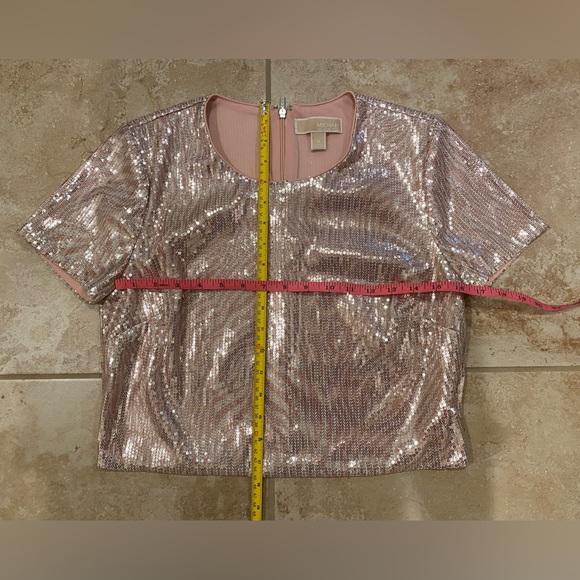 Michael Kors Sparkling Sequins Over Pink Zebra Print Sequin Crop Top - Size M - Picture 13 of 15